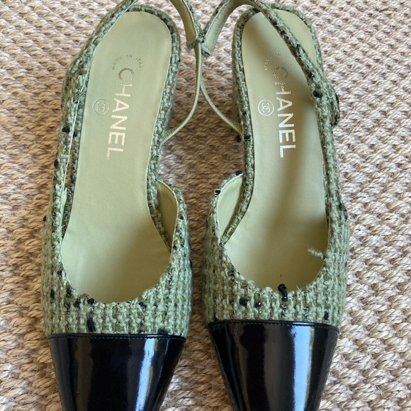 NIB Chanel Green and Black Tweed Slingbacks 39 - Picture 6 of 10